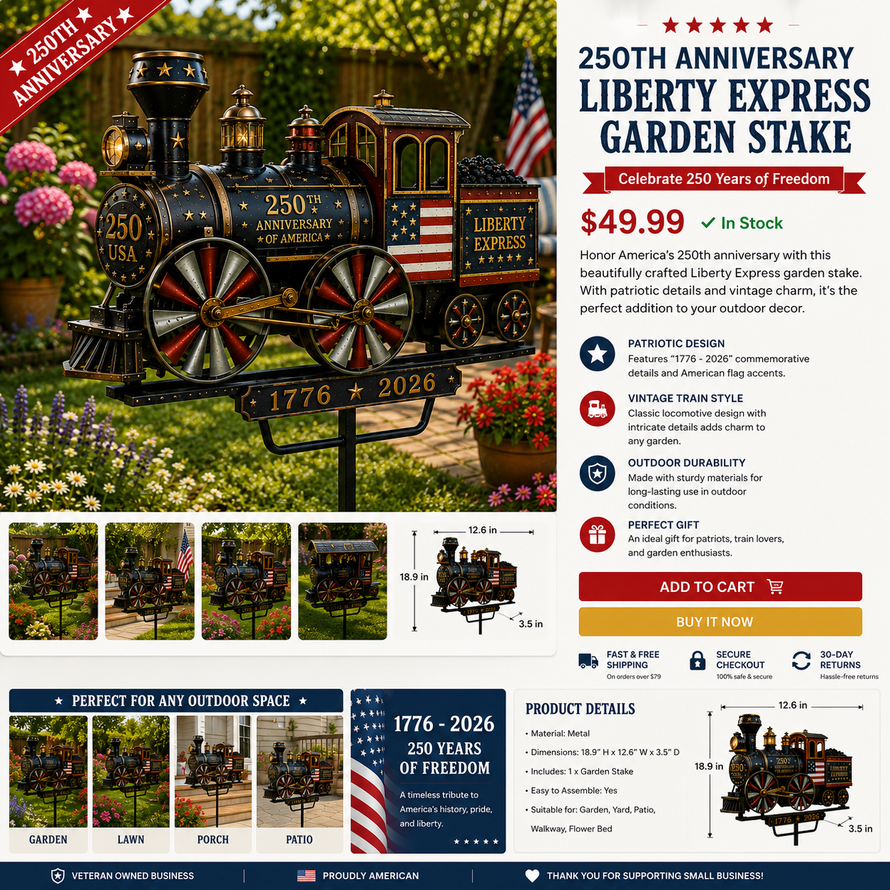 🔥Limited time 55% OFF🔥🚂USA 250 “Liberty Express” Train Garden Wind Spinner -✈️ (Free Delivery Fee)