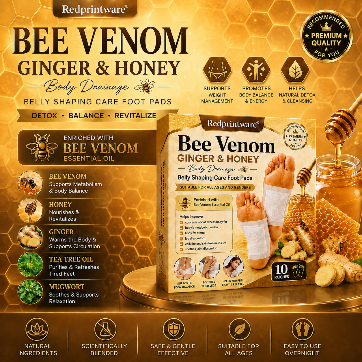 Redprintware® Bee Venom Ginger & Honey Care Foot Pads - Alin