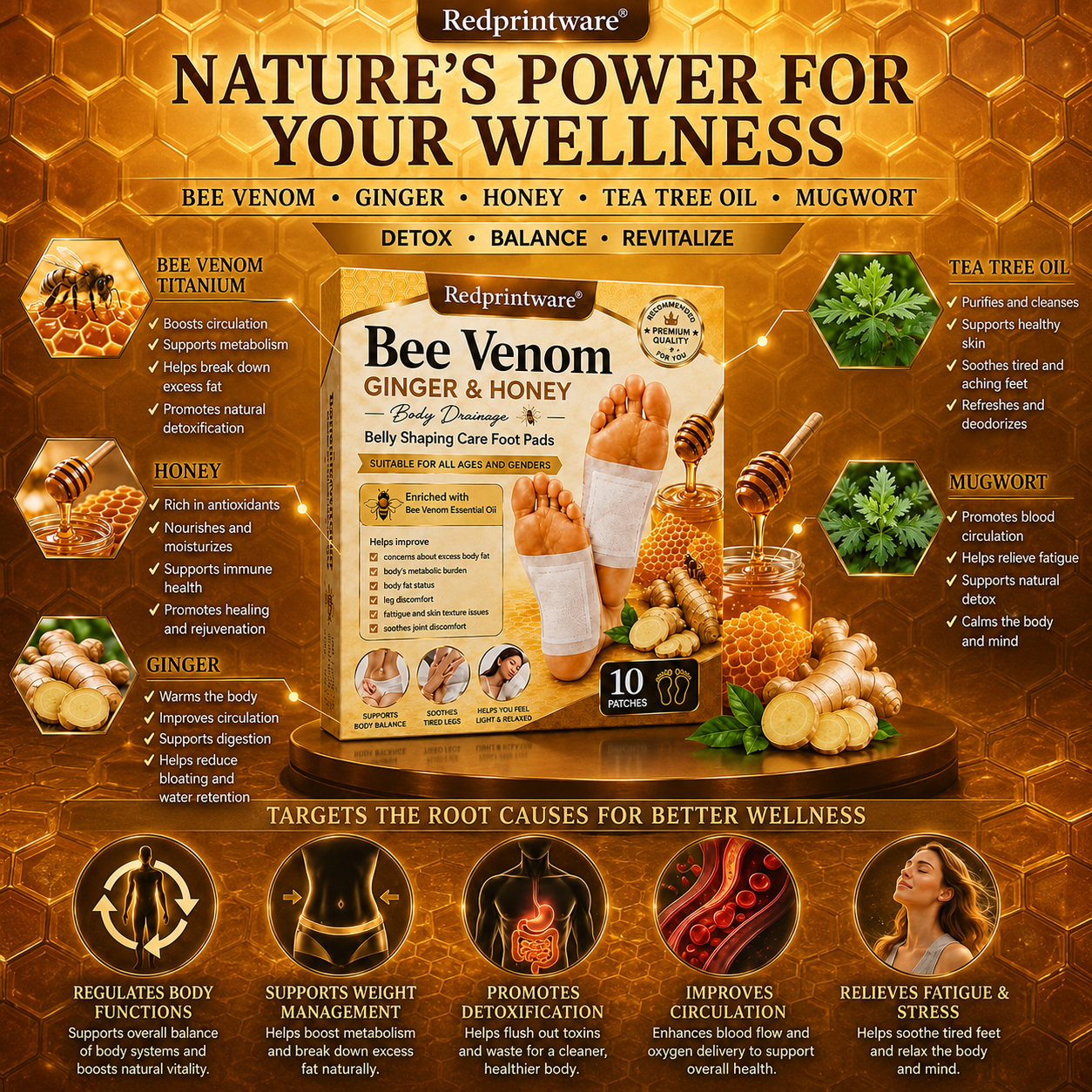 Redprintware® Bee Venom Ginger & Honey Care Foot Pads - Alin
