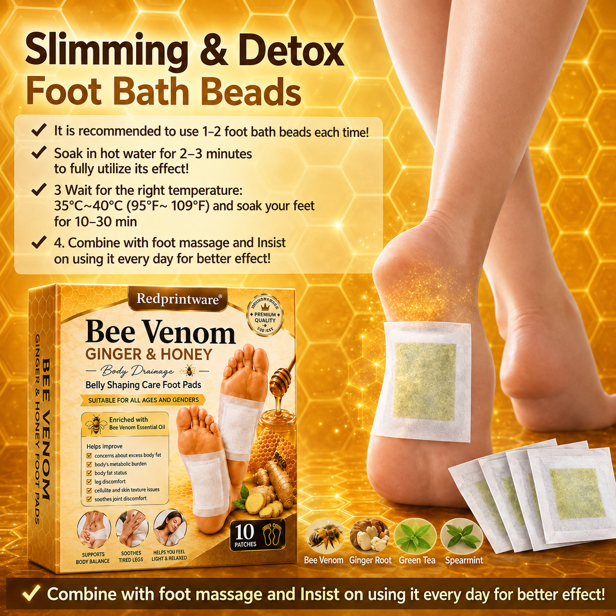 Redprintware® Bee Venom Ginger & Honey Care Foot Pads - Alin